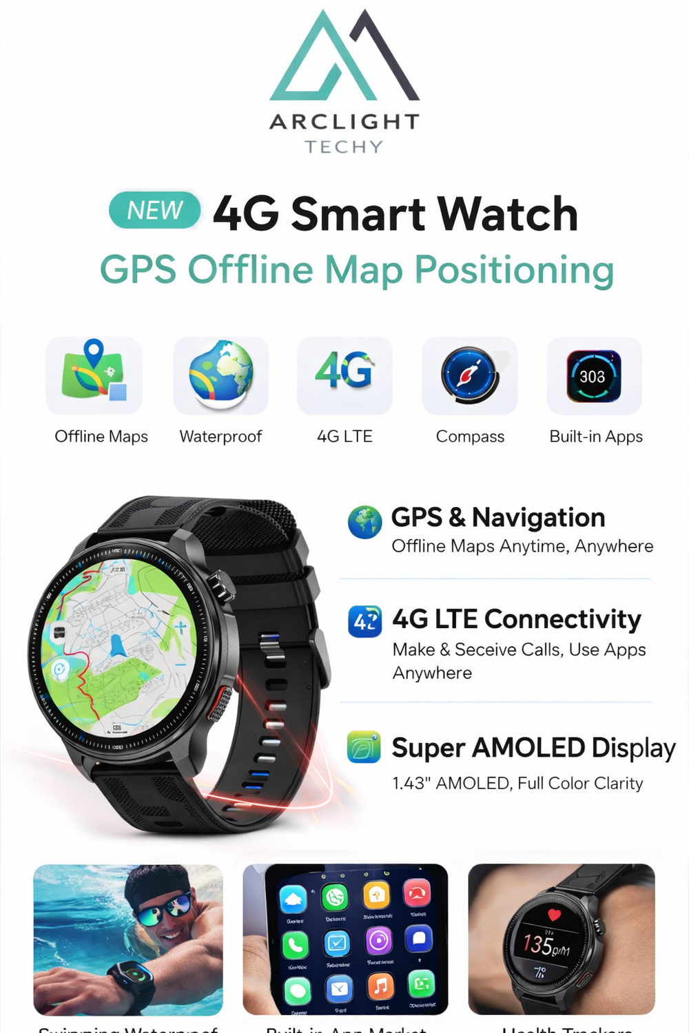 4G GPS Smart Watch – Waterproof with Offline Maps & App Store
