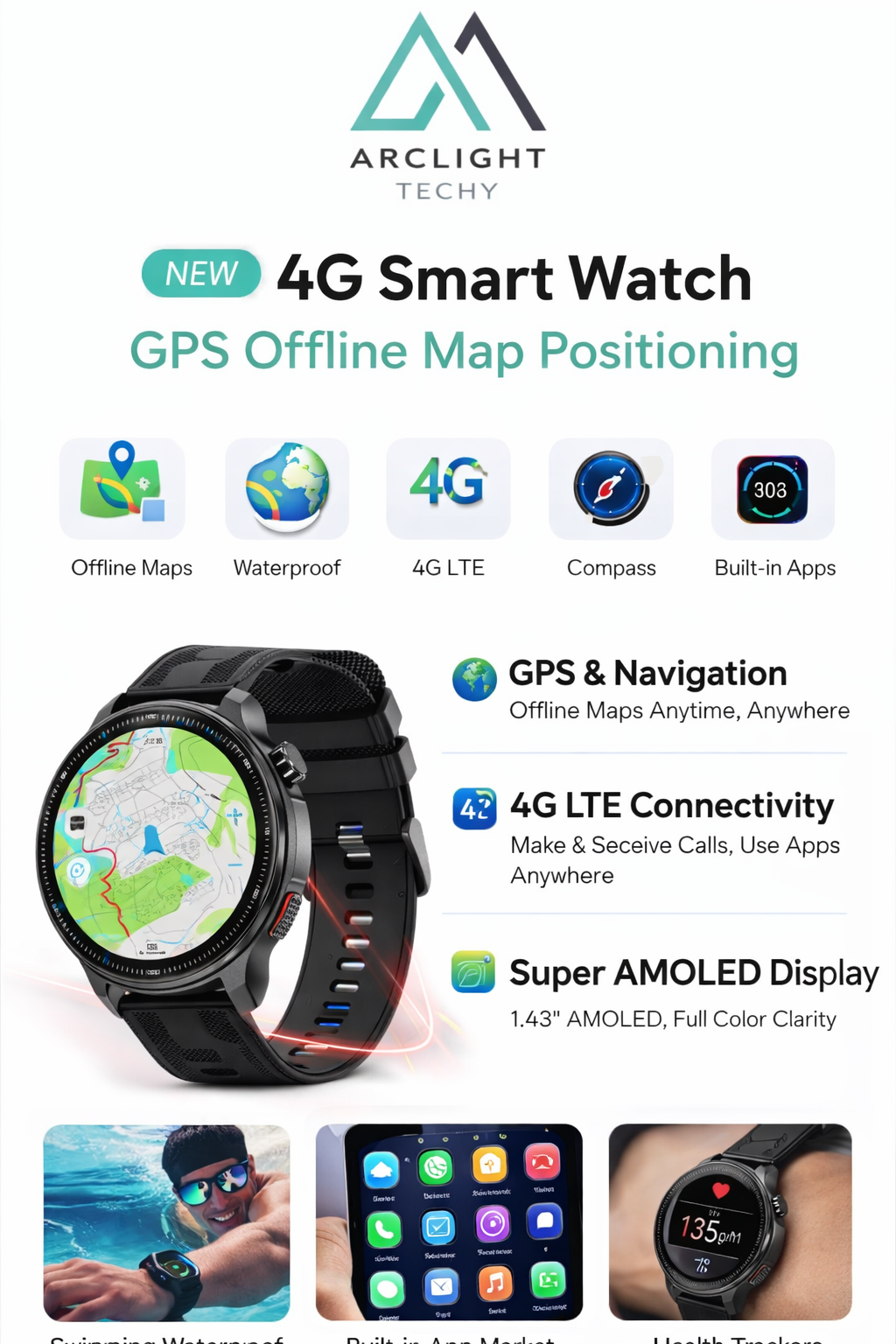 4G GPS Smart Watch – Waterproof with Offline Maps & App Store