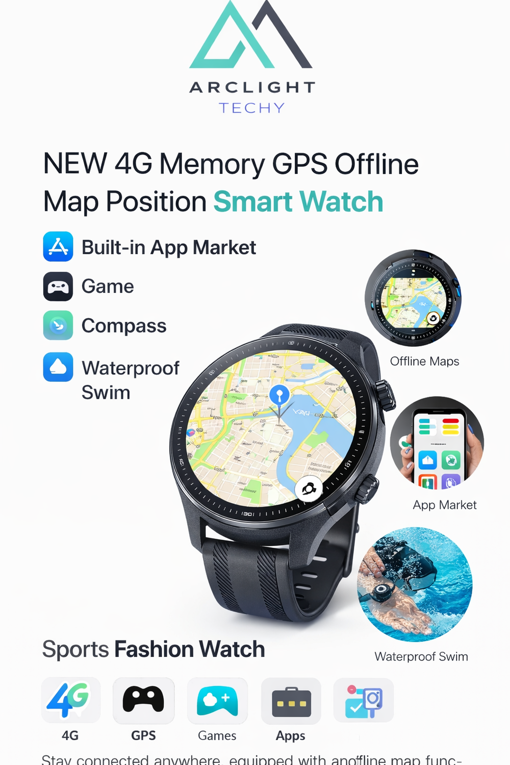 4G GPS Smart Watch – Waterproof with Offline Maps & App Store