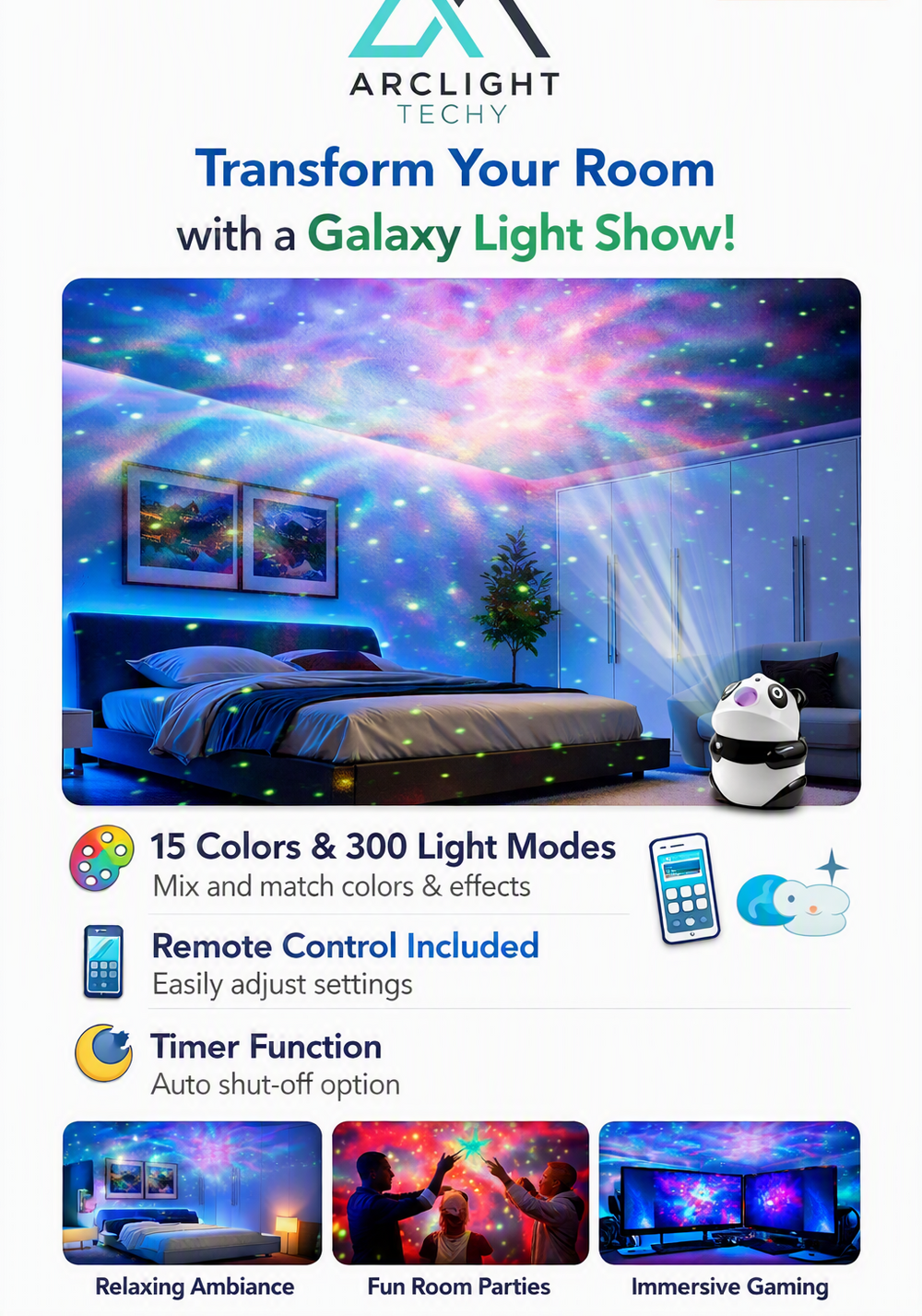 Starry Sky Panda Nebula Projector