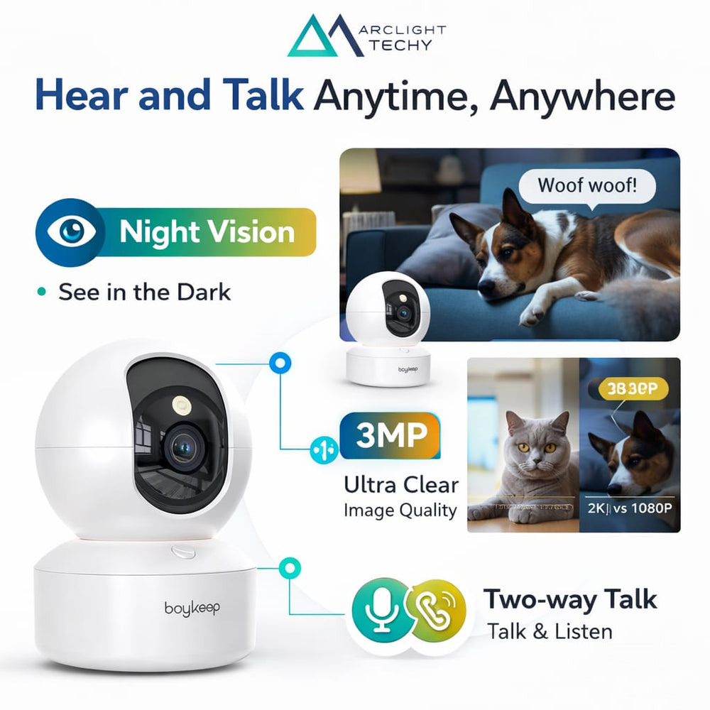 BoyKeep 2K Smart WiFi Security Camera – 360° PTZ & Night Visio