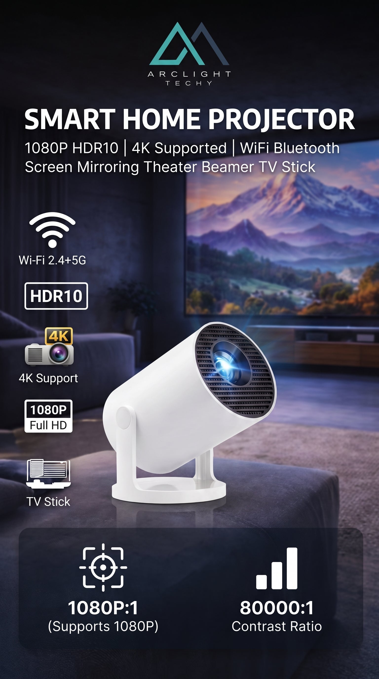 Smart Home Projector HY300 1080P HDR10 4K