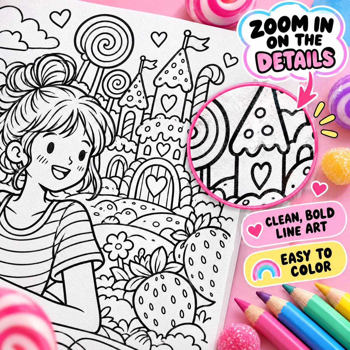 Dreamy Candy World Coloring Book – A4 Printable