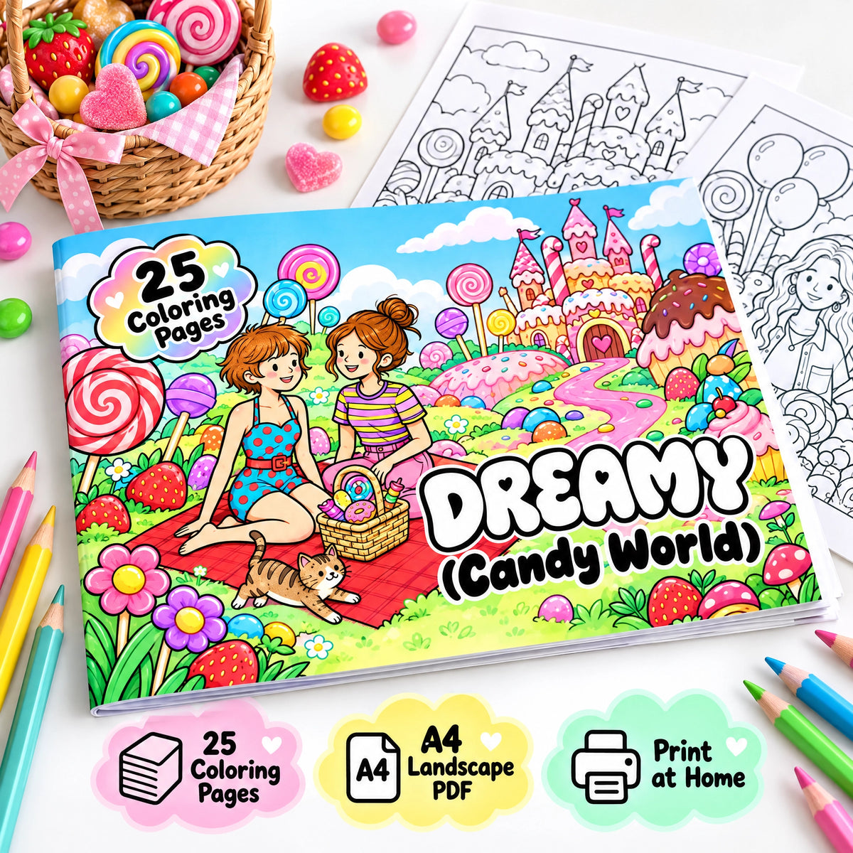 Dreamy Candy World Coloring Book – A4 Printable