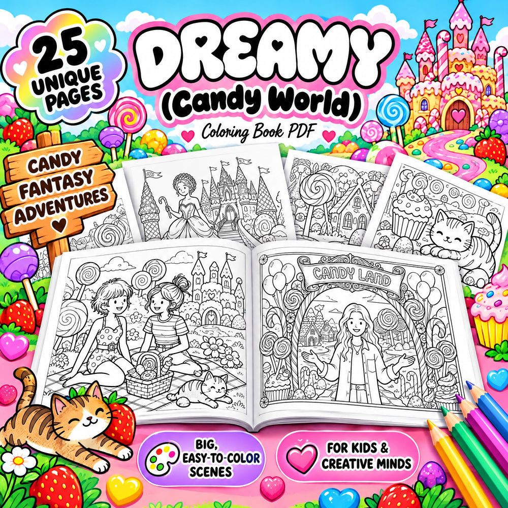 Dreamy Candy World Coloring Book – A4 Printable
