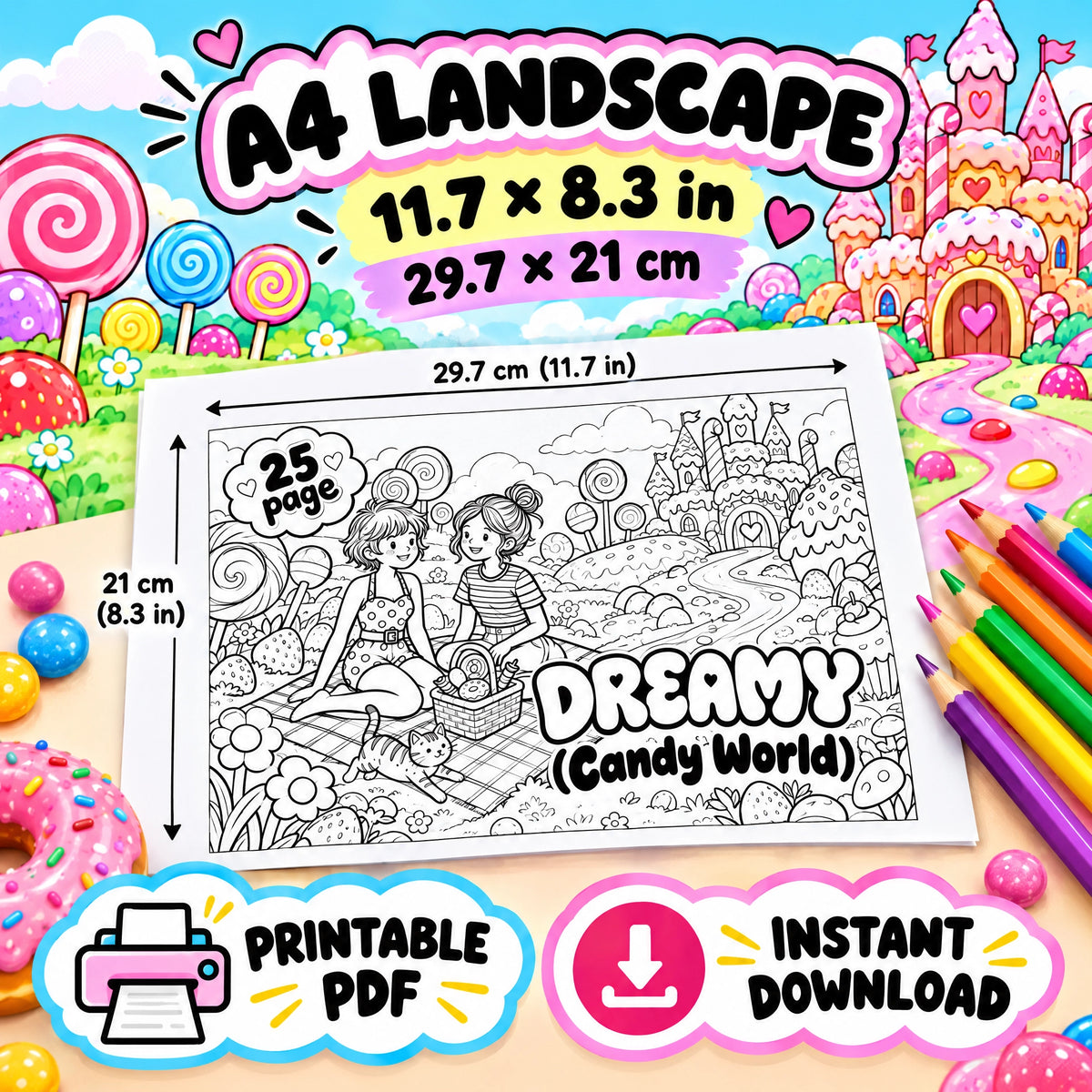 Dreamy Candy World Coloring Book – A4 Printable