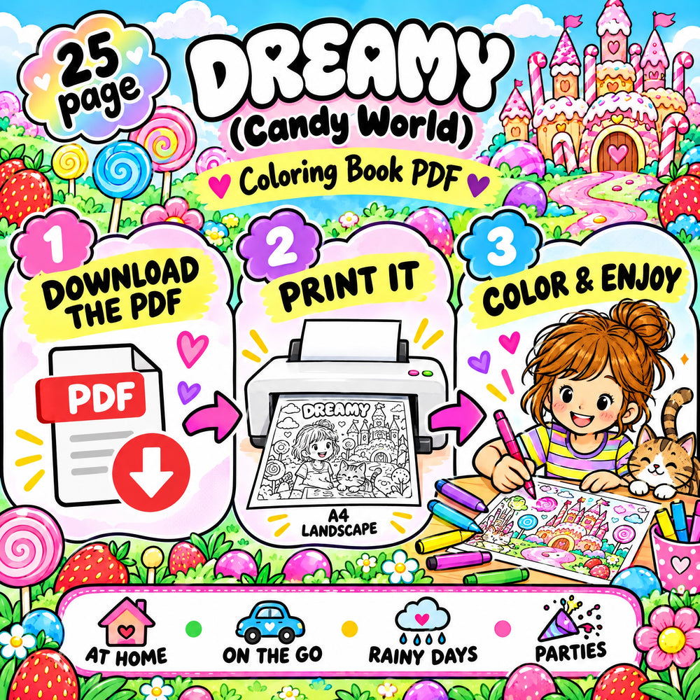Dreamy Candy World Coloring Book – A4 Printable