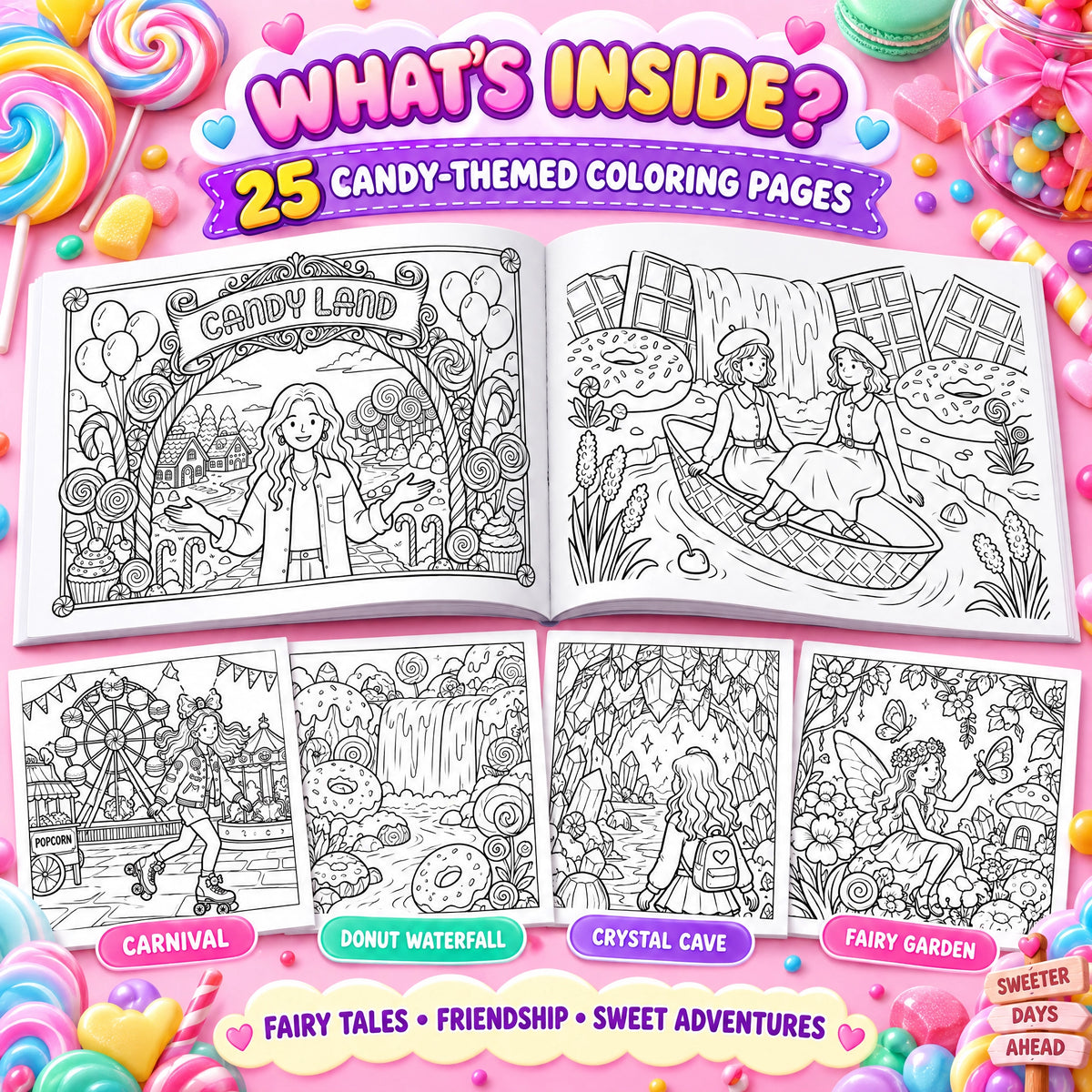 Dreamy Candy World Coloring Book – A4 Printable