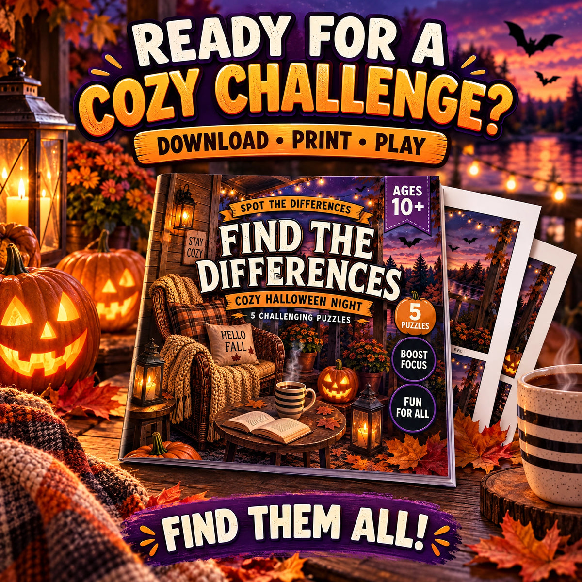 Cozy Halloween Find the Differences – A4 Printable Puzzle Book