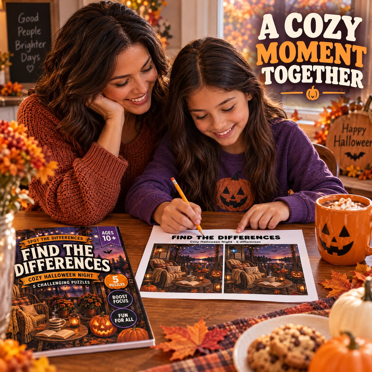Cozy Halloween Find the Differences – A4 Printable Puzzle Book