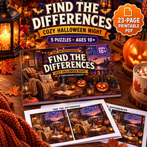 Cozy Halloween Find the Differences – A4 Printable Puzzle Book