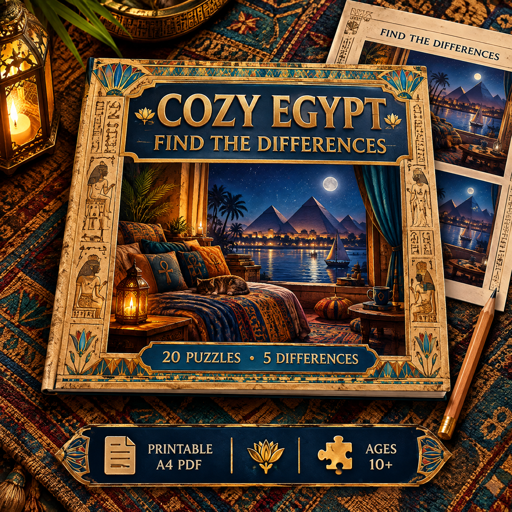 Cozy Egypt: Find the Differences Printable Puzzle Book