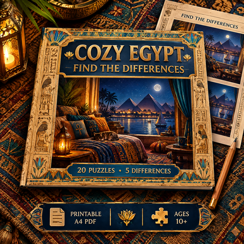 Cozy Egypt: Find the Differences Printable Puzzle Book