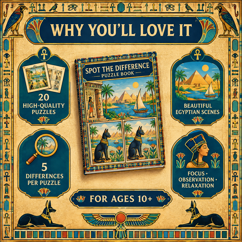 Cozy Egypt: Find the Differences Printable Puzzle Book
