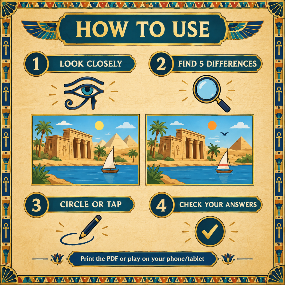 Cozy Egypt: Find the Differences Printable Puzzle Book
