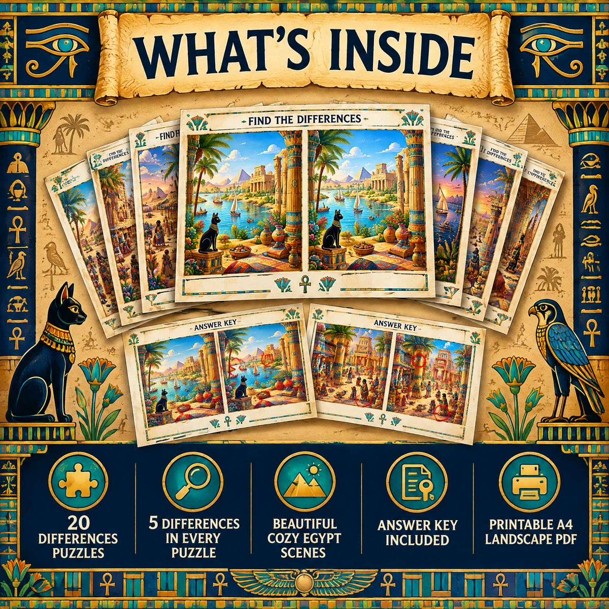 Cozy Egypt: Find the Differences Printable Puzzle Book