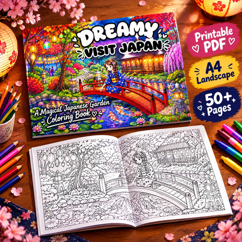 Dreamy Japan: A Magical Japanese Garden Coloring Book – 50+ Pages