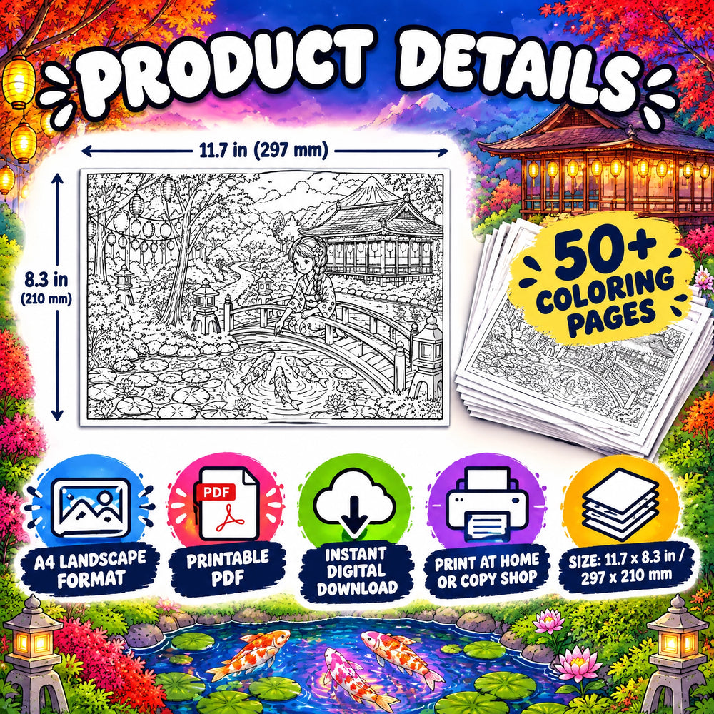 Dreamy Japan: A Magical Japanese Garden Coloring Book – 50+ Pages