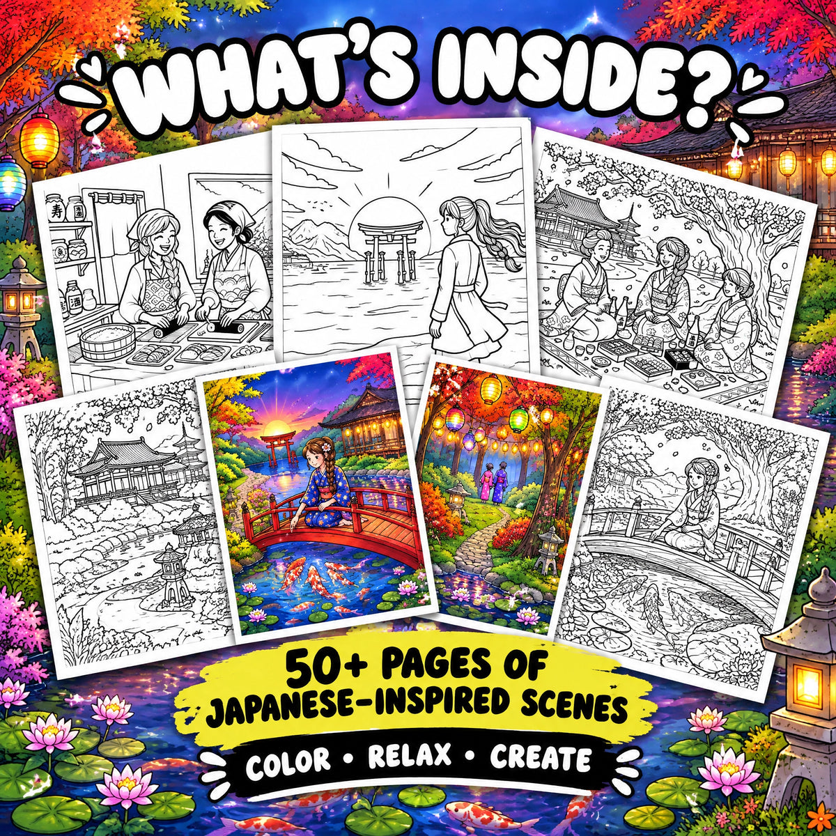 Dreamy Japan: A Magical Japanese Garden Coloring Book – 50+ Pages