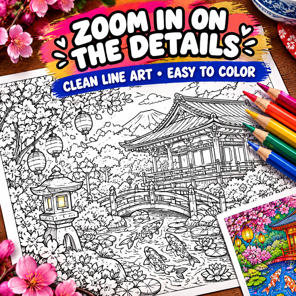 Dreamy Japan: A Magical Japanese Garden Coloring Book – 50+ Pages
