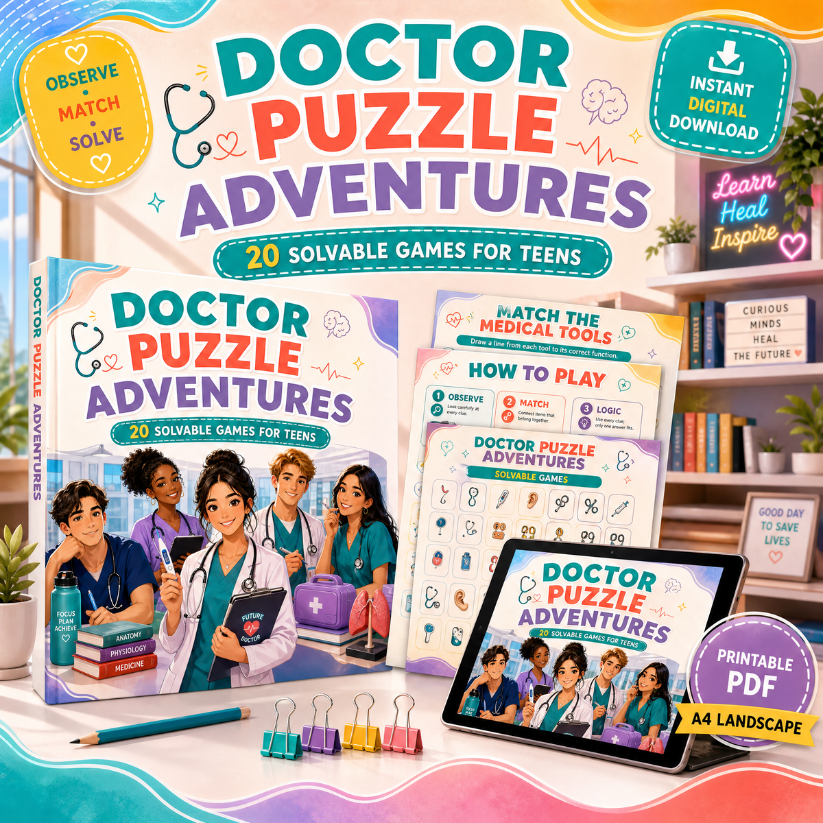 Doctor Puzzle Adventures: 20 Printable Logic Games for Teens