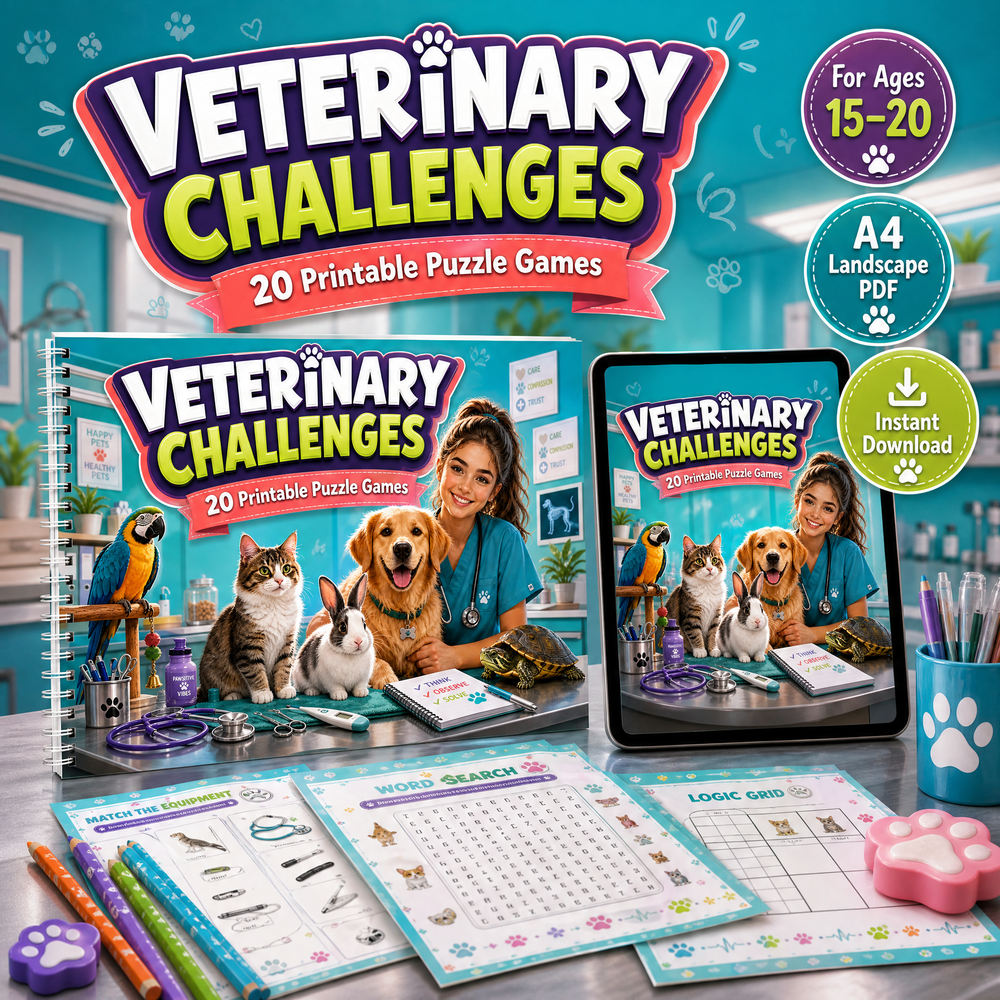 Veterinary Challenges – Printable Puzzle Activity Book