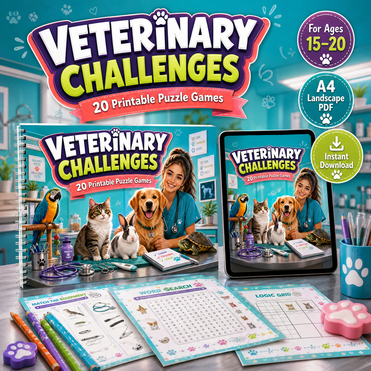 Veterinary Challenges – Printable Puzzle Activity Book