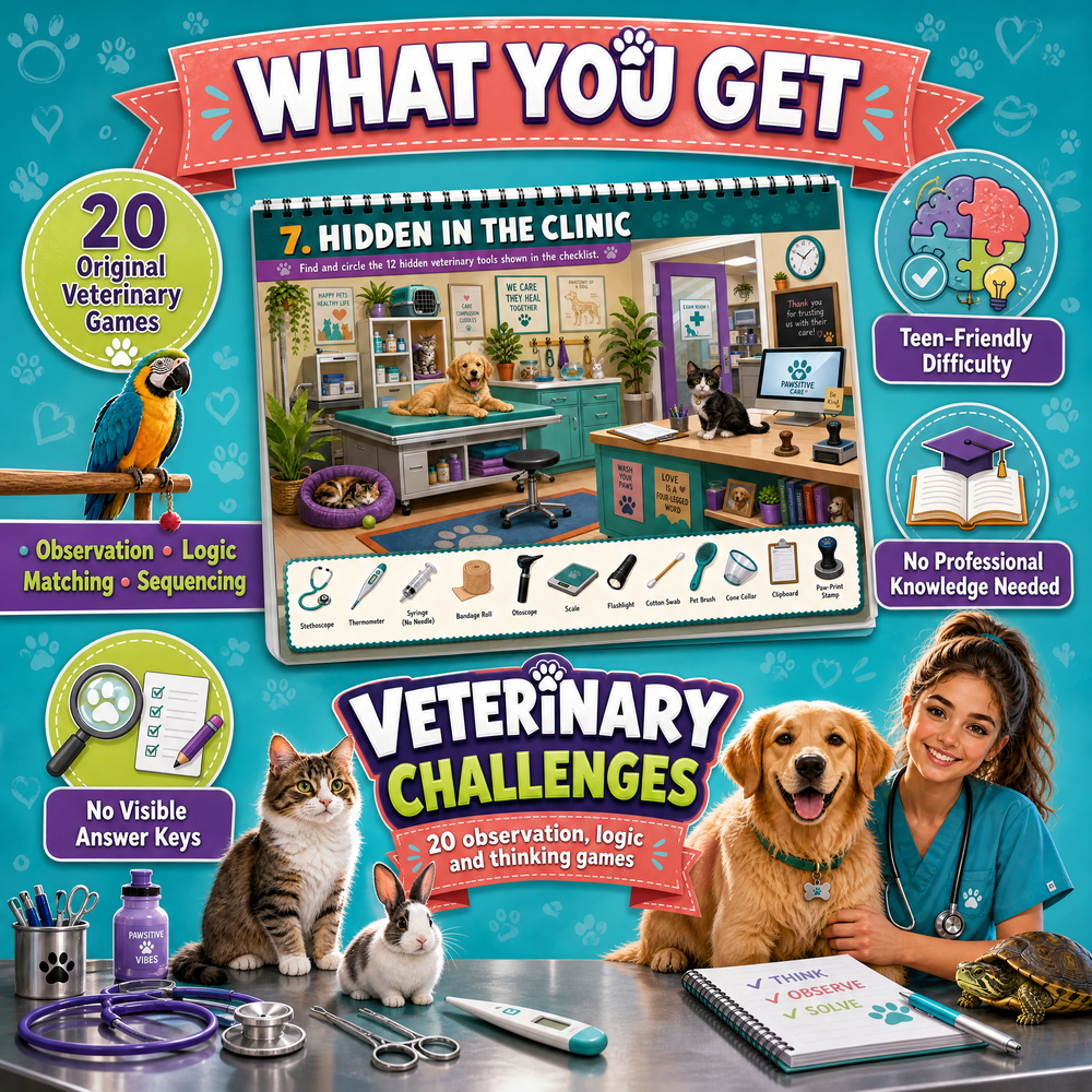 Veterinary Challenges – Printable Puzzle Activity Book