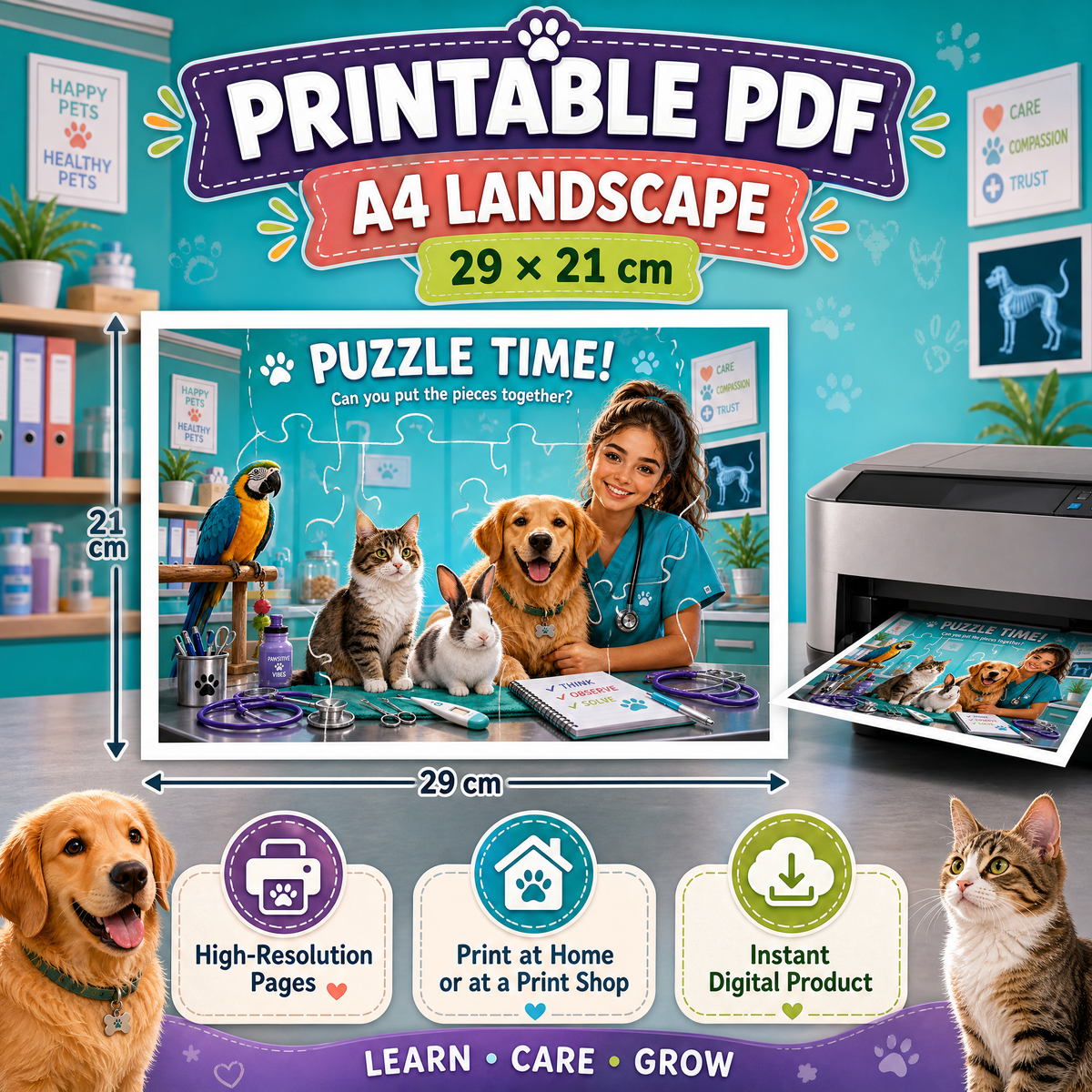 Veterinary Challenges – Printable Puzzle Activity Book