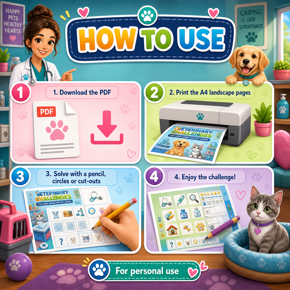 Veterinary Challenges – Printable Puzzle Activity Book