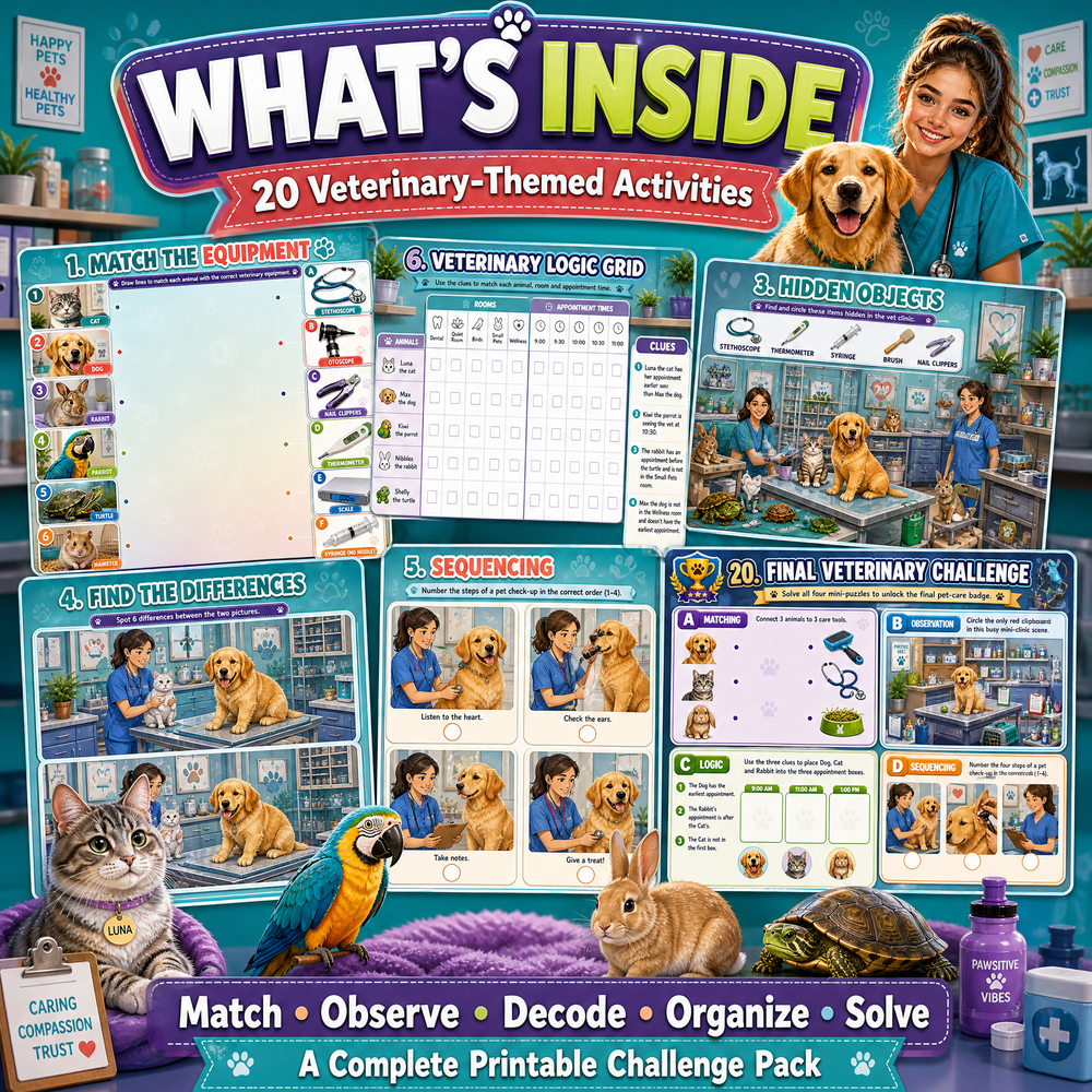 Veterinary Challenges – Printable Puzzle Activity Book
