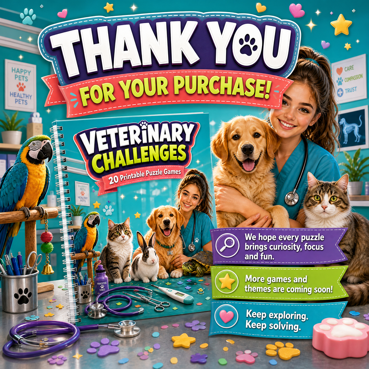 Veterinary Challenges – Printable Puzzle Activity Book