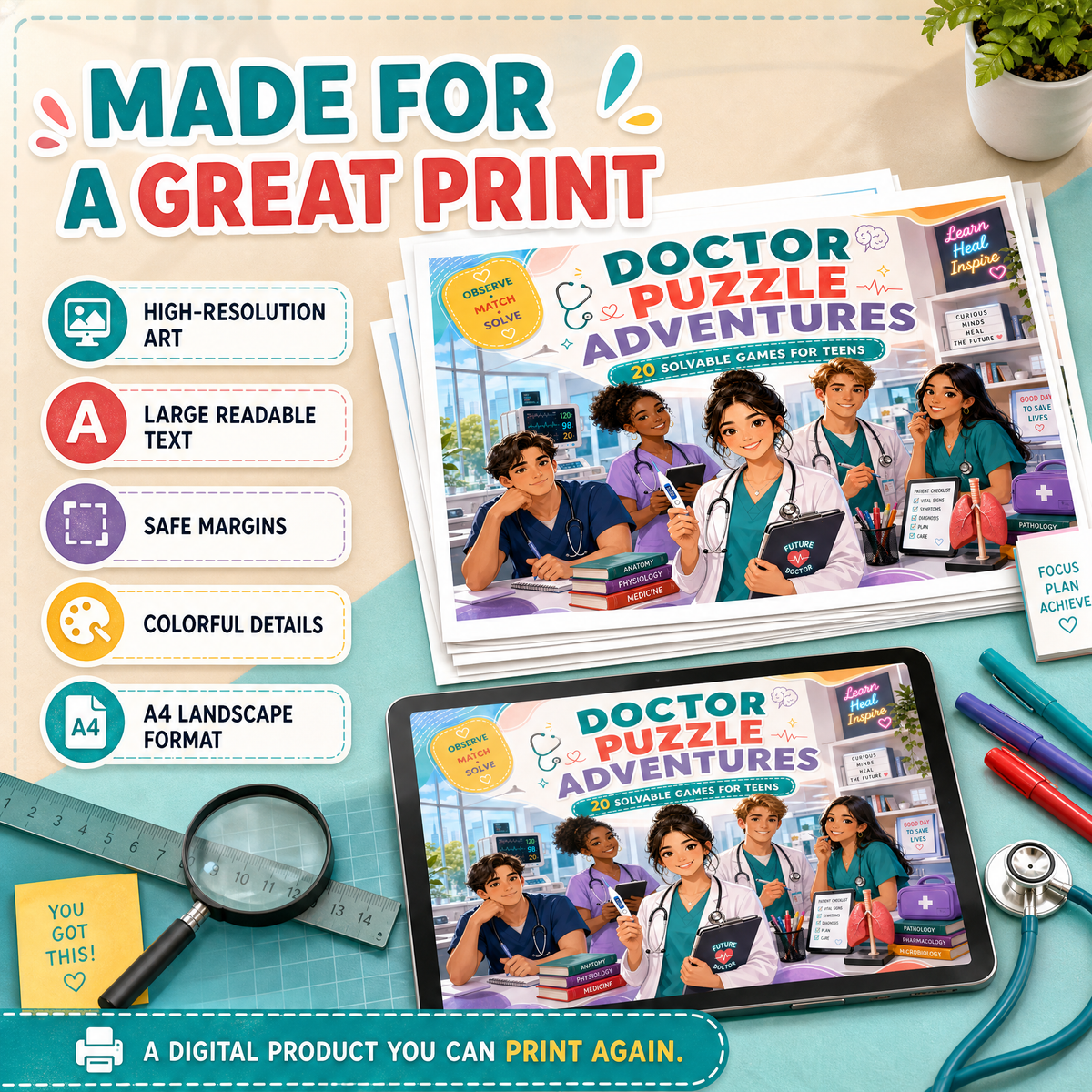 Doctor Puzzle Adventures: 20 Printable Logic Games for Teens