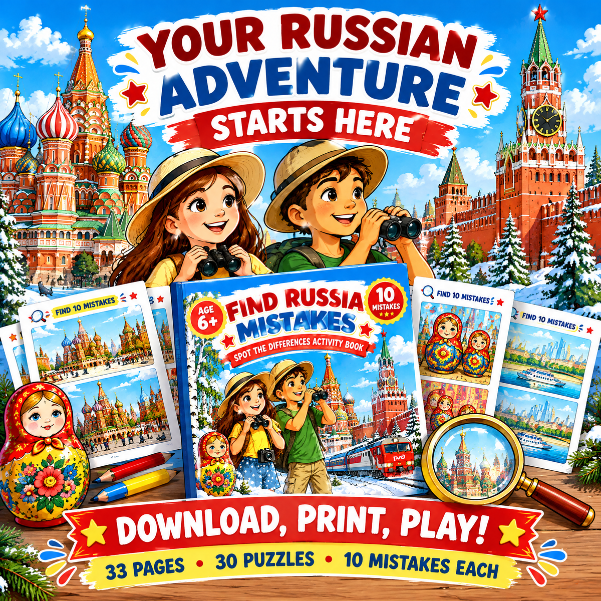 Russia Find the Mistakes – Printable Activity Book