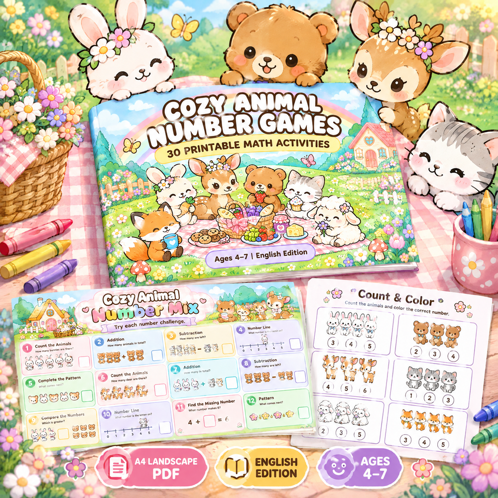 Cozy Animal Number Games – Printable Math Activities for Kids Ages 4–7