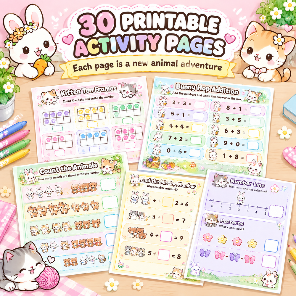 Cozy Animal Number Games – Printable Math Activities for Kids Ages 4–7