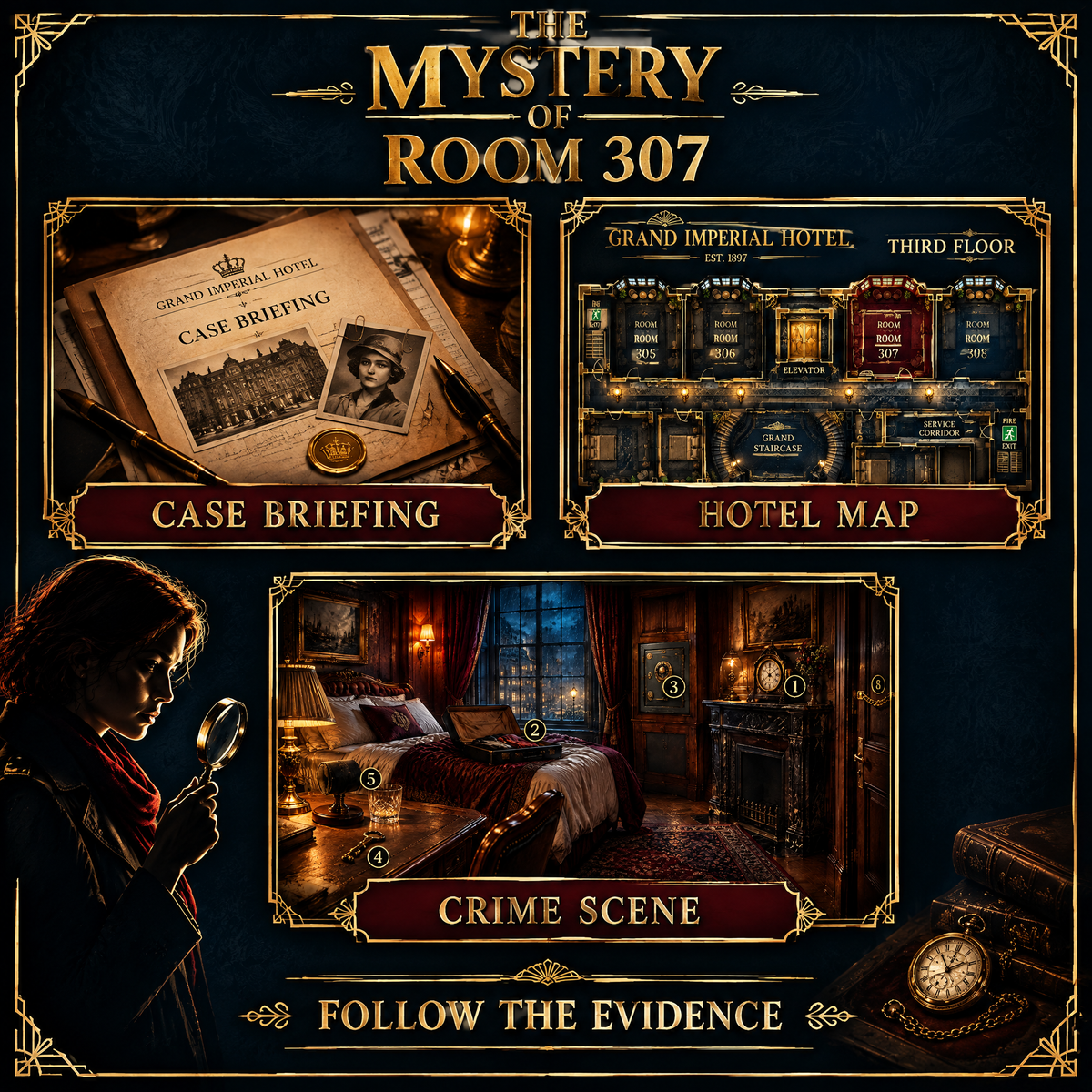 The Mystery of Room 307 — Printable Murder Mystery Game