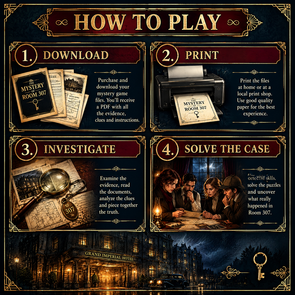 The Mystery of Room 307 — Printable Murder Mystery Game