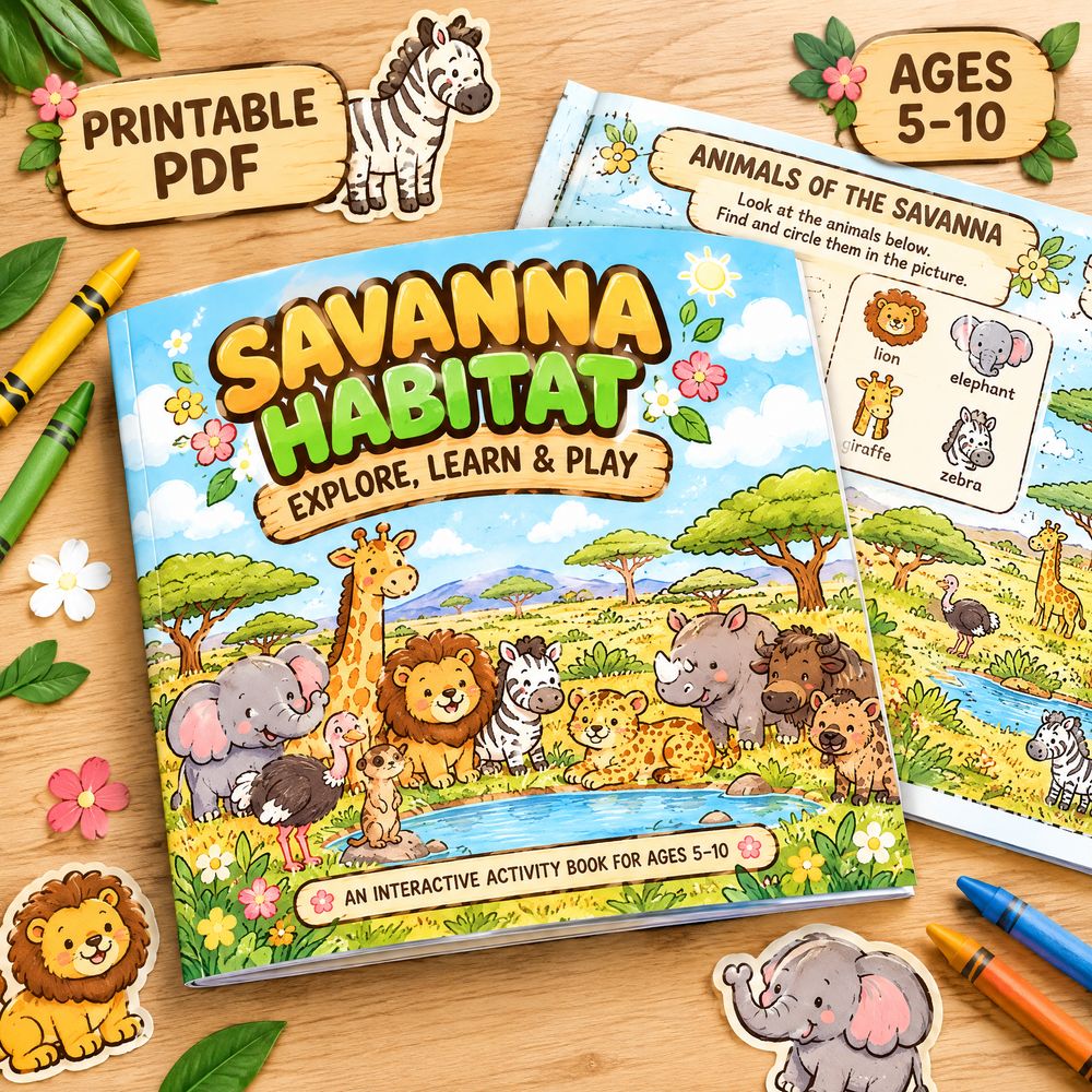 Savanna Habitat — Interactive Activity Book for Kids Ages 5–10