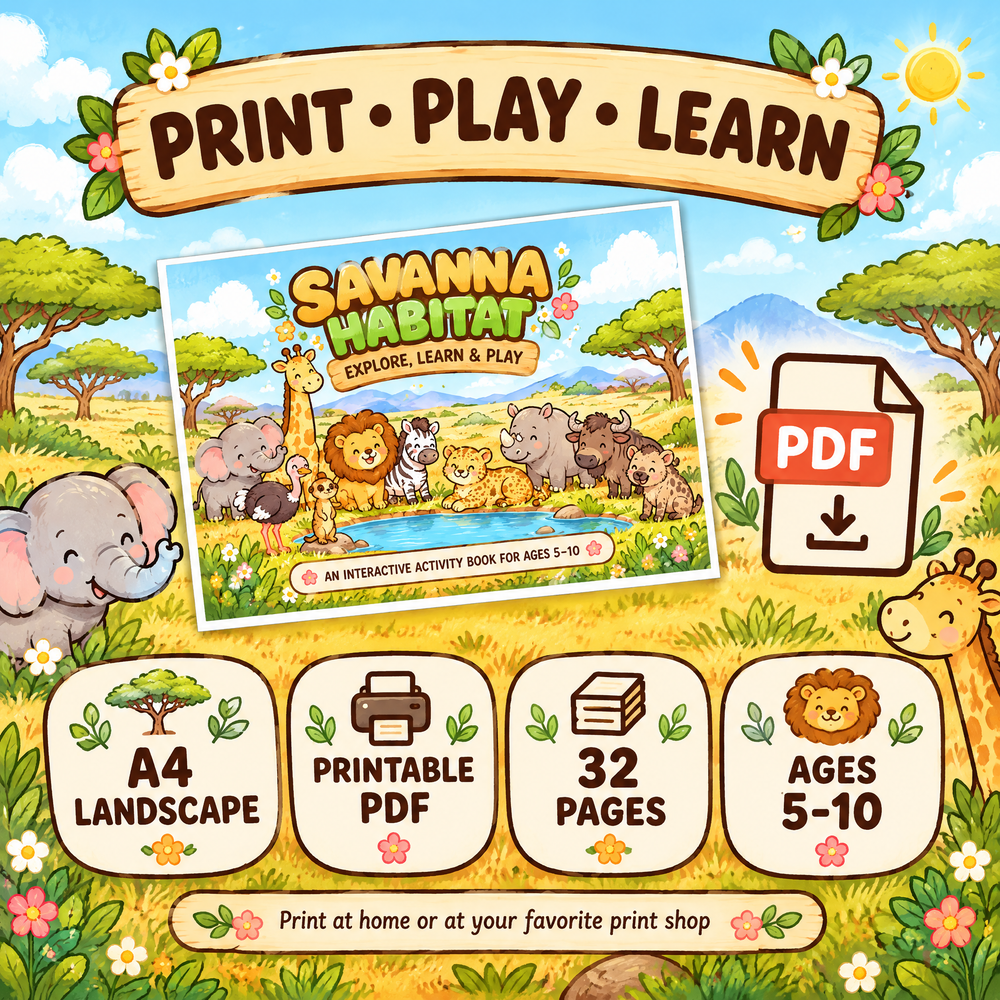 Savanna Habitat — Interactive Activity Book for Kids Ages 5–10