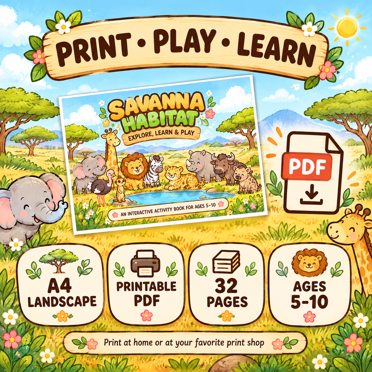 Savanna Habitat — Interactive Activity Book for Kids Ages 5–10